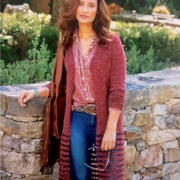 SOFT SURROUNDINGS Open Front Long Knit Cardigan DUSTER (sz L) - Picture 2 of 7